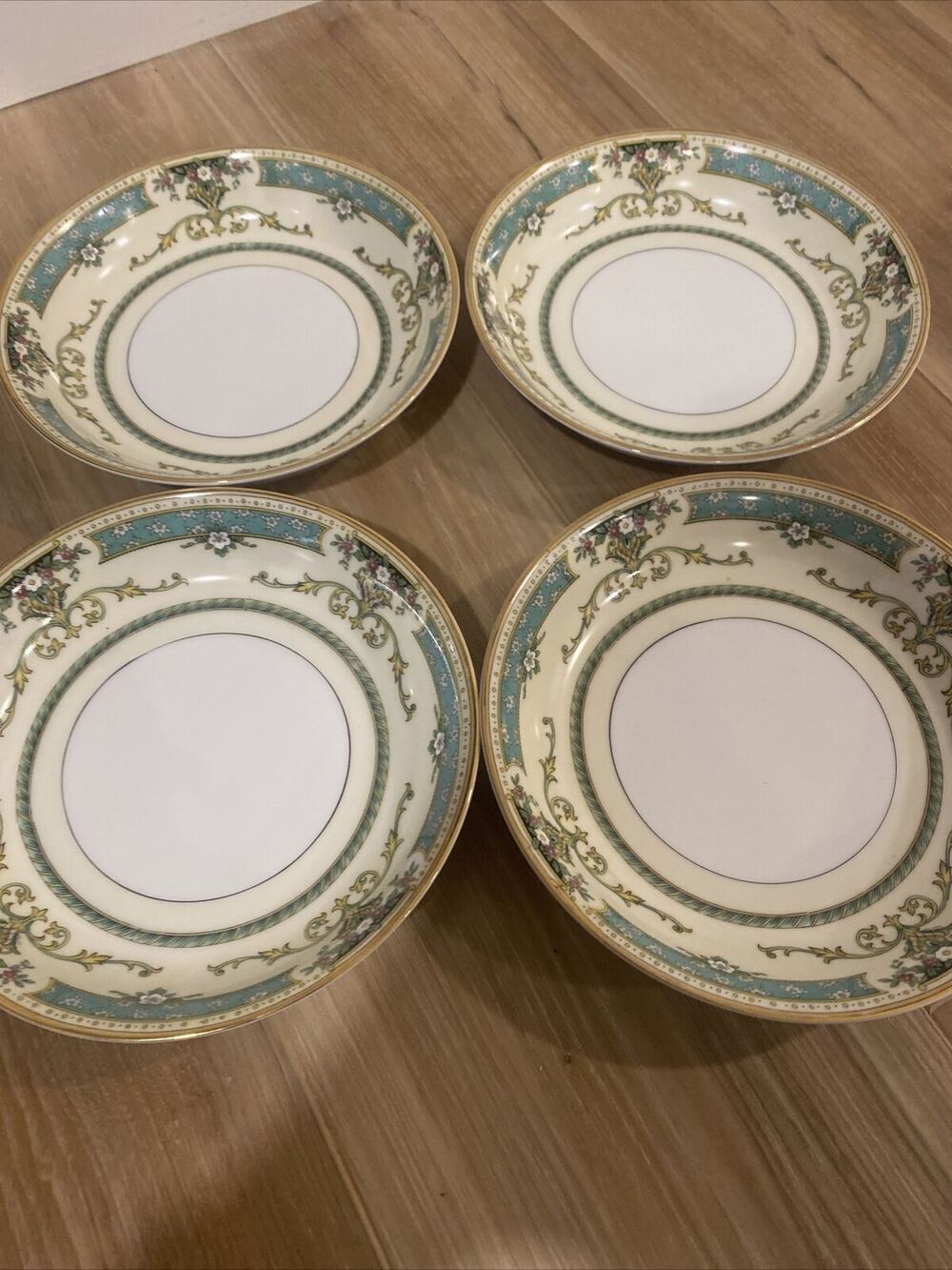 Noritake Beauvais 7.5” Bowls Set Of 4 Fine China Gold Rim Made In Japan